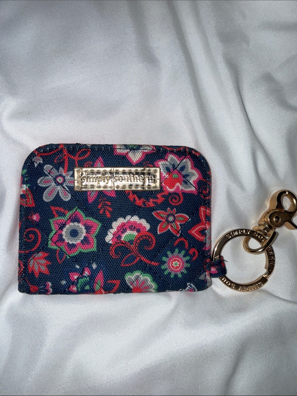 Simply Southern Navy Floral Key & Card Pouch with Gold Hardware